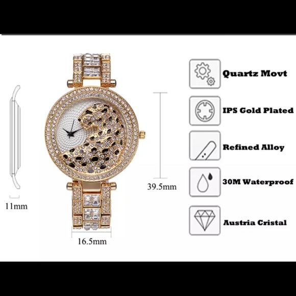NEW Leopard Cheetah Big Cat 18K Yellow Gold Plated Ladies Quartz Watch